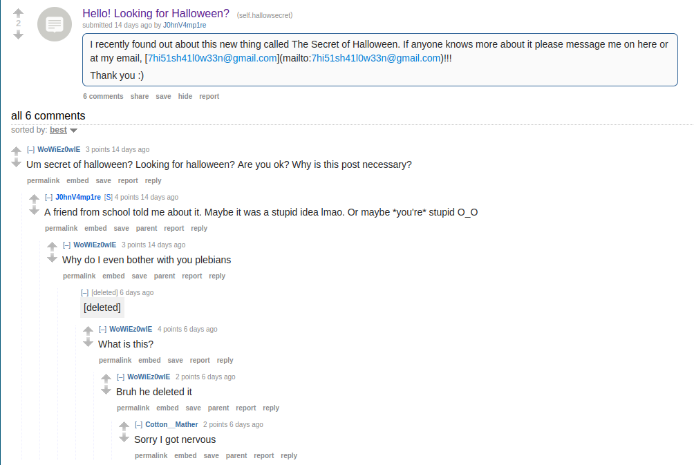 “reddit thread at r/hallowsecret”